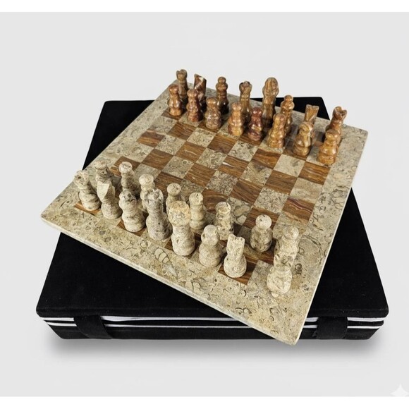 Handmade Marble Chess Set Brown chess Board & Pieces storage box Christmas gift - Picture 14 of 16